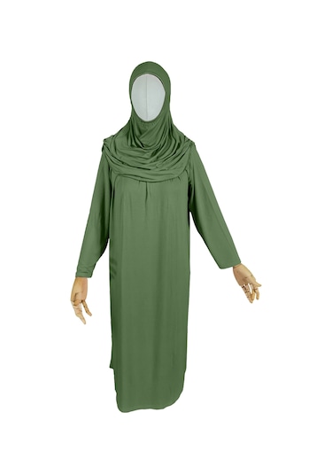 Pratik Tek Parça Organik Kız Çocuk Namaz Elbisesi Fıstık Yeşili