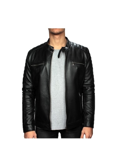 Adrian Erkek Siyah Hakiki % 100 Deri Mont Kuzu Derisi