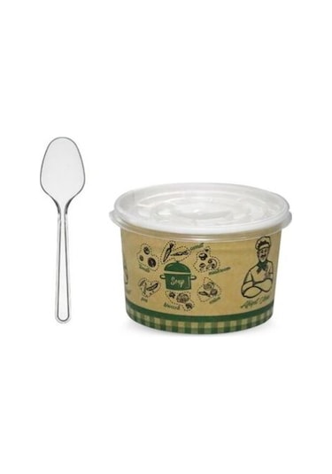 Kullan At Karton Kapaklı Çorba Kasesi+Kaşık 25Li Set