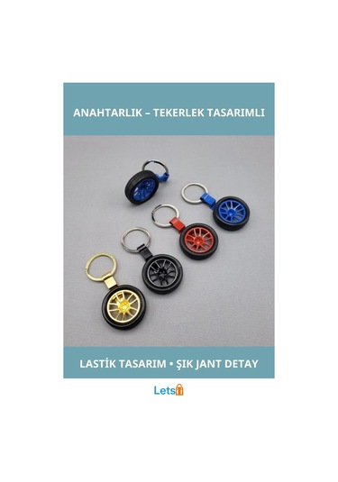 Tekerlek Tasarımlı Metal Anahtarlık 8 Cm Çok Renkli