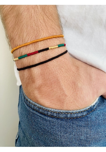 Fynbos Unisex Rasta İp Şans 3 Lü Bileklik Set Çok Renkli