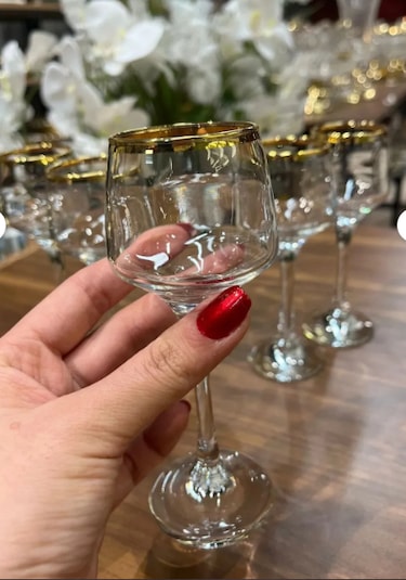 6 Lı Altın Detaylı Kahve Yanı Bardağı Seti Altın