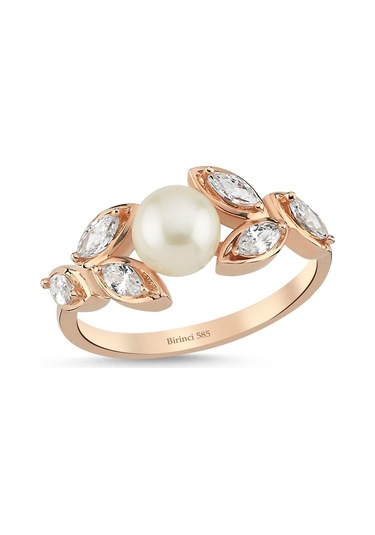 6,5 Mm Zirkon Taşlı Doğal İnci Yüzük Rose
