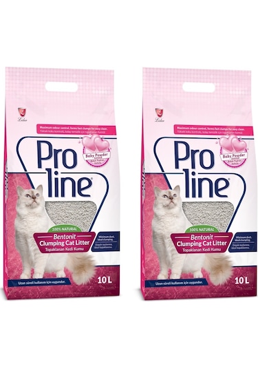 Proline Bebek Pudrası Kokulu İnce Topaklaşan Bentonit Kedi Kumu 2 x 10 L