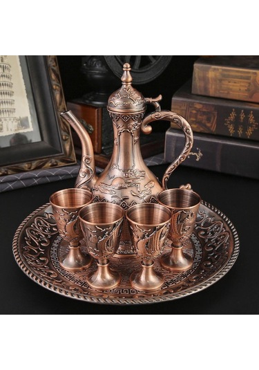 Suntek Şarap Pot Seti Avrupa Çay Yemek Odası Düğün Hediyesi Kırmızı Bronz