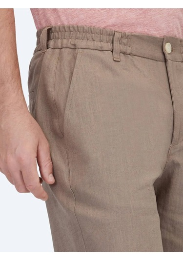 Koyu Vizon Dokuma Jogging Fit Casual Pamuk Karışımlı Bermuda Vizon