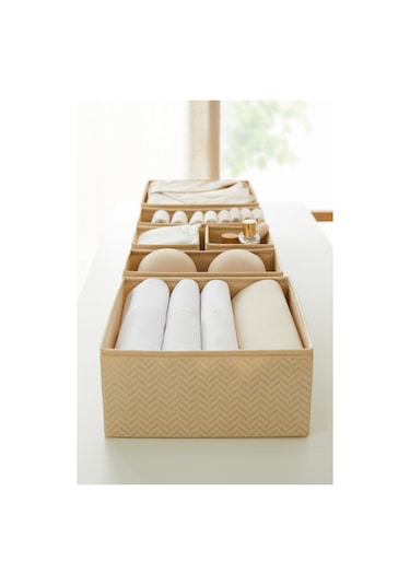 Ocean Home Textile 6'lı Bej Balıksırtı Çekmece İçi Düzenleyici Kutu 2 Adet 28 x 28 x 13 / 2 Adet 28 x 13 x 13 / 2 Adet 14 x 14 x 13 cm