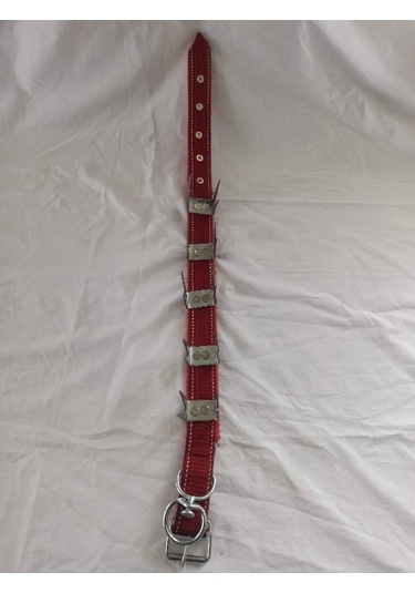 Büyük Irk Çift U Çivili Dikenli Korumalı Köpek Tasması Bordo