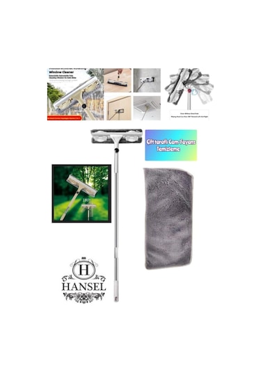 Paslanmaz Çelik Uzun Saplı Temizleme Fırçası Pencere Temizleyici Cam - Fayans Silecek Teleskopik