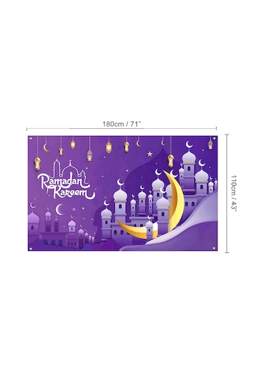Gajeena Ramazan Bayramı Dekoratif Perde - 110x180cm Poliester Baskı Tapestri, Mutfak/oda Partisi İçin A101 Mor Çok Renkli