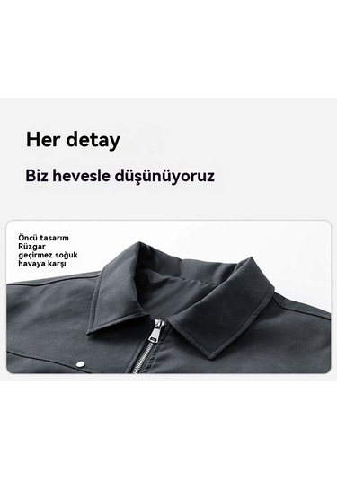 Amerikan Tarzı İlkbahar Ve Sonbahar Yaka Deri Ceket Erkek Ceketi Kahverengi