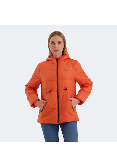 Slazenger CALLU Kadın Kapüşonlu Şişme Turuncu Mont & Kaban