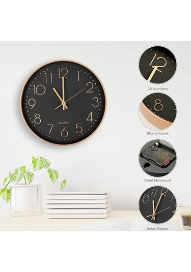 Modern Büyük Yuvarlak Duvar Saati 30 Cm Sessiz Kuvars B Diğer