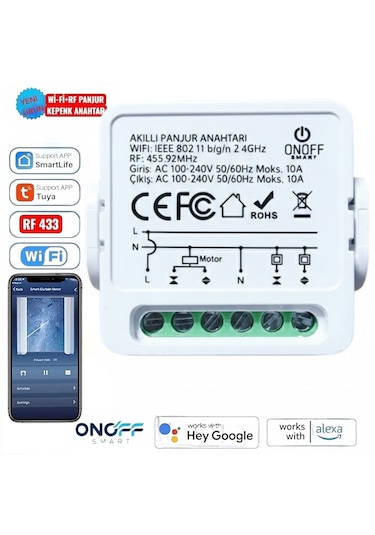 Onoff Tuya Wifi + Rf Akıllı Kepenk Panjur Anahtar Röle 10 Amper Tuya Wifi