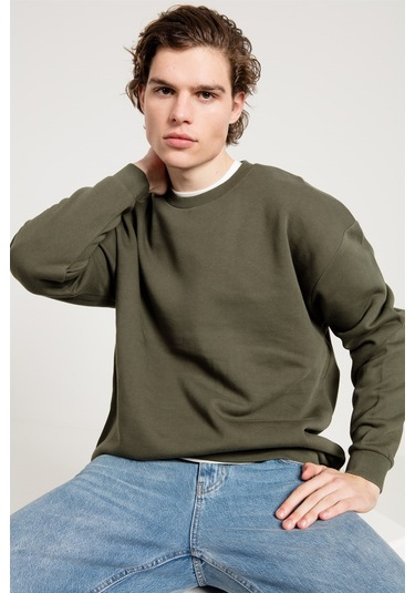 JAHR MARC Oversize Asit Yıkamalı Haki Erkek Sweatshirt - 3XL Haki