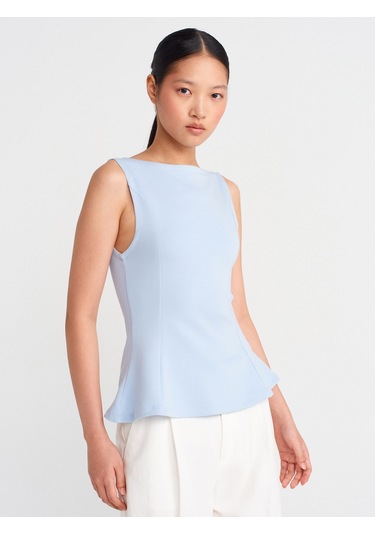 Dilvin 21001 Kayık Yaka Peplum Top-açık Mavi Açık Mavi