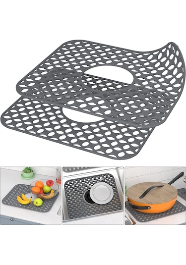 Ximistore9 2 Adet Silikon Lavabo Koruyucu: Kaymazsız Isı Dayanıklı, Çelik/seramik Lavabolar İçin Katlanabilir Süzgeç Matı Gri