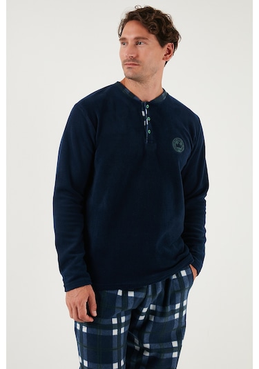 Buratti Regular Fit Bisiklet Yaka Kışlık Yumuşak Dokulu Polar Erkek Pijama Takımı 6096100 Lacivert