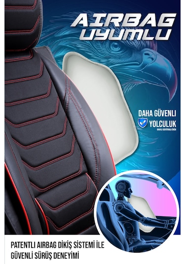 Kia Sportage Yeni Lüx Deri Oto Koltuk Kılıfı Ön Arka Takım Antalya Serisi Siyah Kırmızı