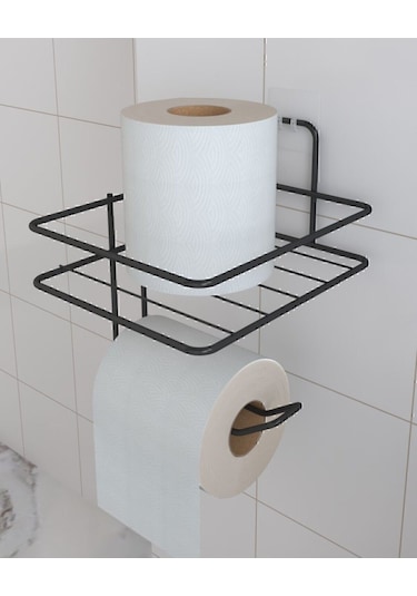 Eva Metal Tasarim Yapışkanlı Tuvalet Kağıtlığı Tutacağı Askı Mat Siyah