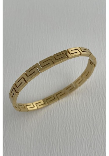 Grek Desenli Çelik Kadın Bileklik Altın