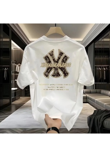 Prosperlink Erkek Baskılı Tişört - %100 Pamuk, Bol Kesim, 2025 Yaz Modası Whıte