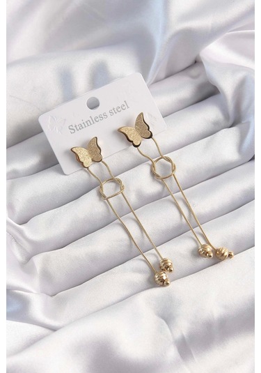 316l Çelik Altın Renk Sallantılı Düğüm Model Kelebek Küpe