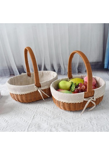 Homyl Taklit Rattan Piknik Sepeti Dokuma Meyve Stil C