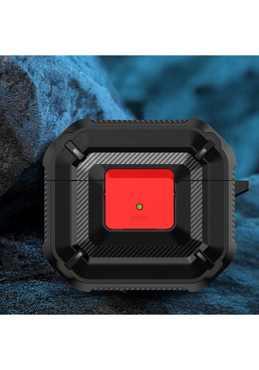 Airpods Uyumlu 3 İçin Anahtar Ve Kanca İle Elmas Doku Kulaklık Koruyucu Kılıf Siyah + Kırmızı