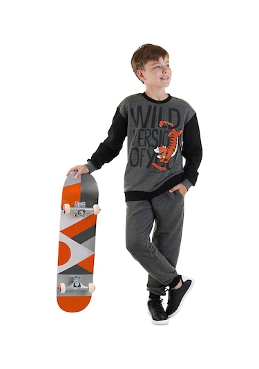 Denokids Wild Oversize Erkek Çocuk Eşofman Takımı - Gri