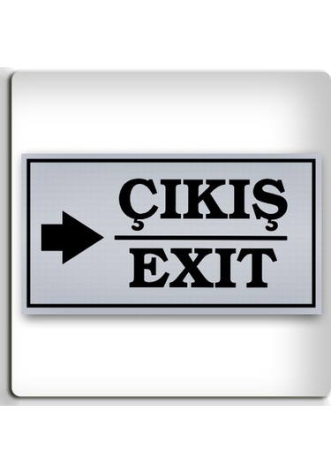 Çıkış Exit Sağ - Yönlendirme Levhası - Kendinden Yapışkanlı Metalik Gümüş Gri Tabela 8x15 Cm