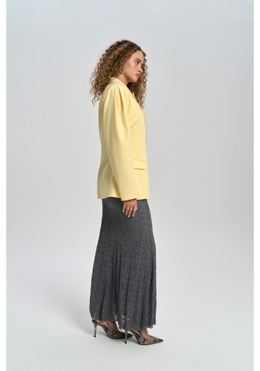 Veylia Uzun Antrasit Dantel Etek Antrasit