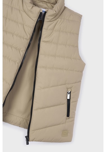 Erkek Çocuk Dik Yaka Kapitoneli Şişme Yelek - Bej Kahverengi