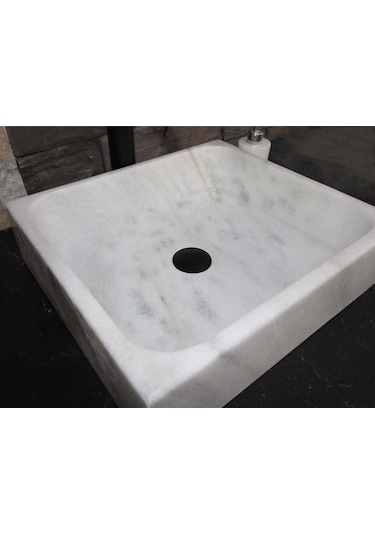 Afyon Beyaz Mermer Modern Kare Lavabo