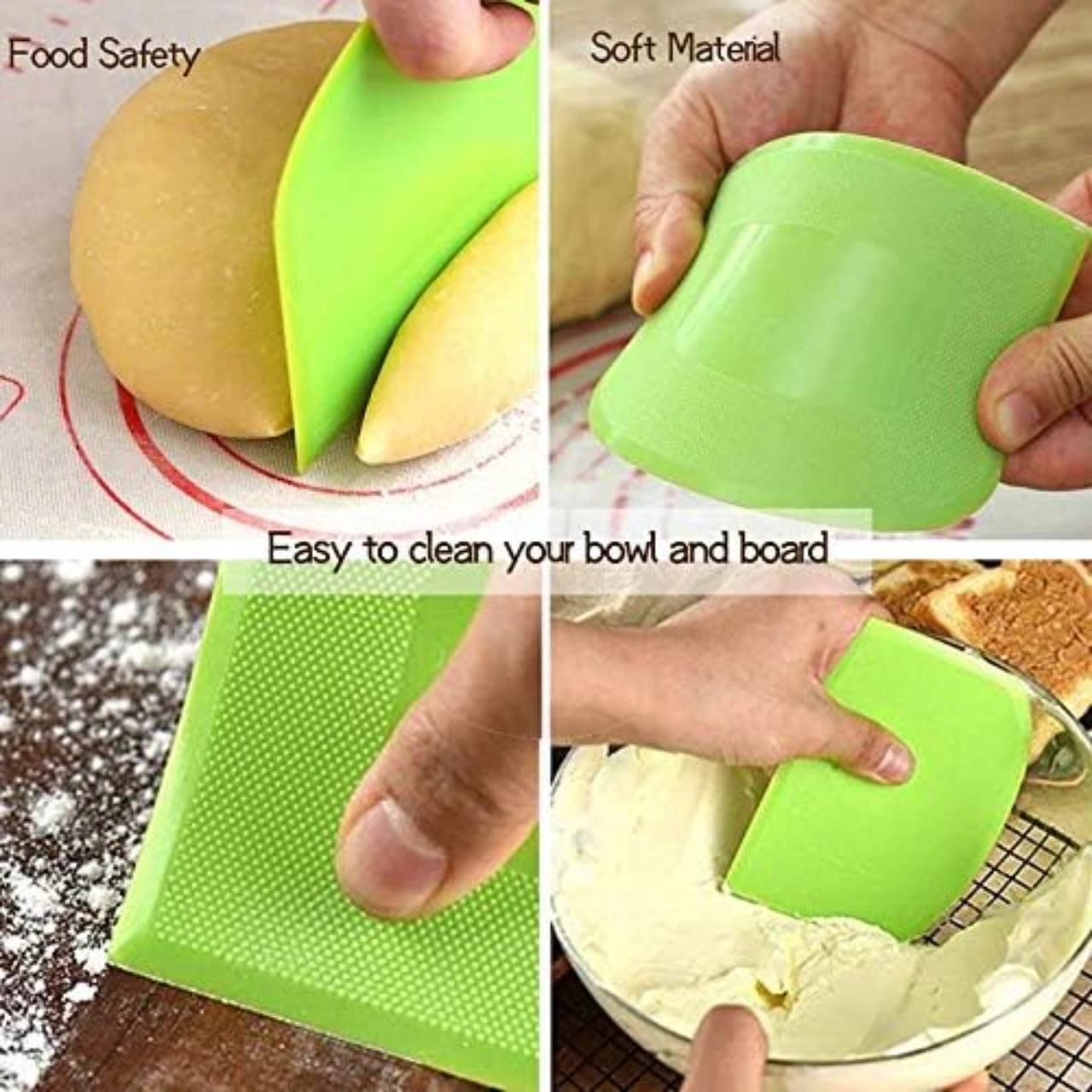 Yaleker Hessenwood Hamur Karıştırıcı Seti: 2 Paslanmaz Çelik Mikser + 2 Pizza/sourdough Hamur Spatula - Ahşap + Yeşil Tasarım Gümüş