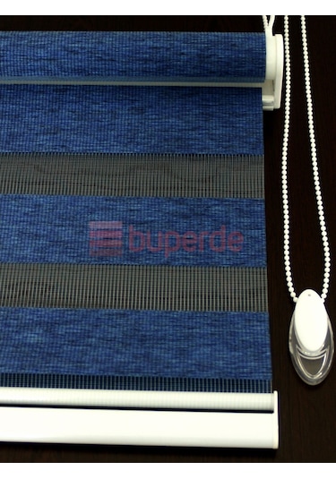 Buperde Lacivert Bambu Zebra Stor Perde