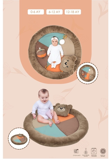 Mordesign Bebek Oyun Alanı, Morbear Bebek Aktivite Matı, Yumuşak Oyun Matı, Baby Gym Serisi, Kahverengi