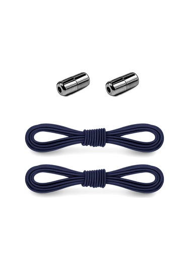 Ayarlanabilir 1 Çift Lacivert Vidalı Kapsül Uçlu Yuvarlak Lastik Pratik Bağcık Lacivert