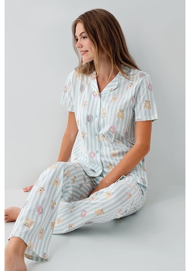 Rolypoly Kadın Yeşil Gömlek Pijama Takım Yeşil