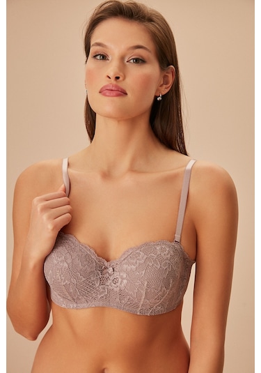 Suwen Lacy Yarı Destekli Straplez Sütyen Sw8371100 Vizon