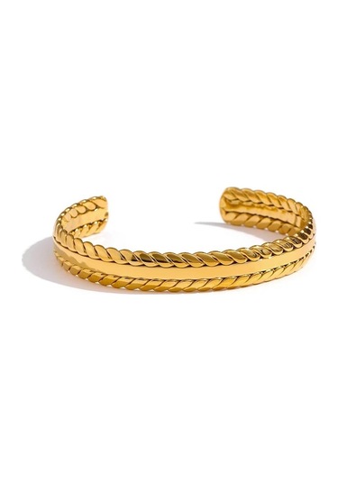 Novahub Eetit Paslanmaz Çelik Altın Yapraklı Manşet Bileklik Kadın Bileklik Altın Altın