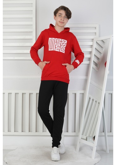 Erkek Çocuk Eşofman Takımı Kapüşonlu Kırmızı