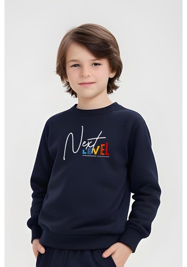 Erkek Çocuk Bisiklet Yaka Next Level Baskılı Eşofman Takımı Lacivert
