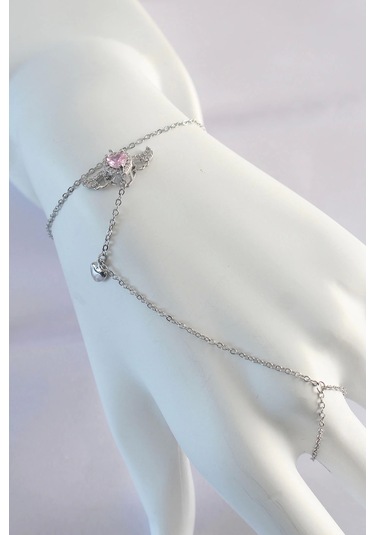 316l Çelik Gümüş Renk Pembe Zirkon Taşlı Kanatlı Kalp Model Şahmeran - Tj-sn584 Çok Renkli