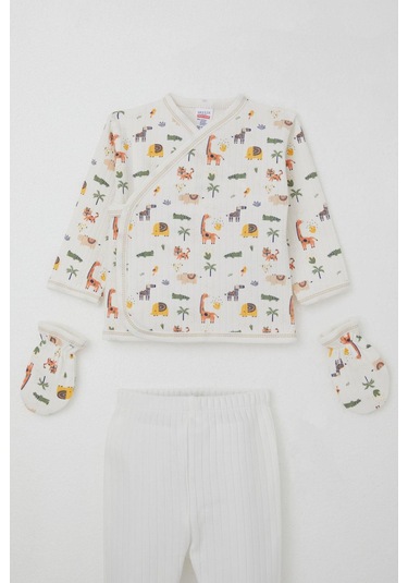 Breeze Erkek Bebek Hastane Çıkışı 5 Li Bebek Hayvanat Bahçesi 0-3 Ay, Ekru Ekru