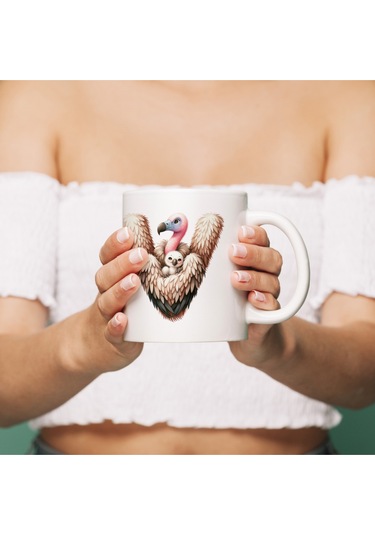 V Harfi Tasarım Bardak, Sevimli Hayvan Temalı Harf Bardağı Beyaz