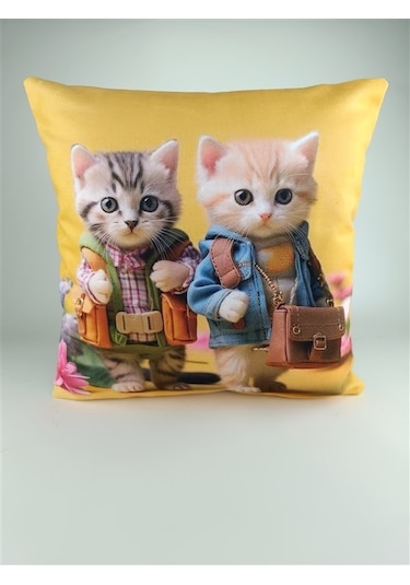 Mrs.gugar Kedi Desenli Kırlent Kılıfı -95