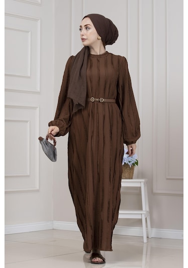 Fırfır Detaylı Rüya Elbise-kahverengi-5471 Kahverengi
