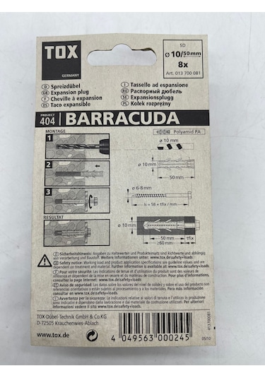 Tox Barracuda Plastik Dübel 10X50 Mm 8 Adet