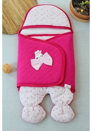 Pembe Kız Bebek Battaniyesi & Dış Kundak - %100 Pamuk Yenidoğan Ayaklı Uyku Tulumu Pembe